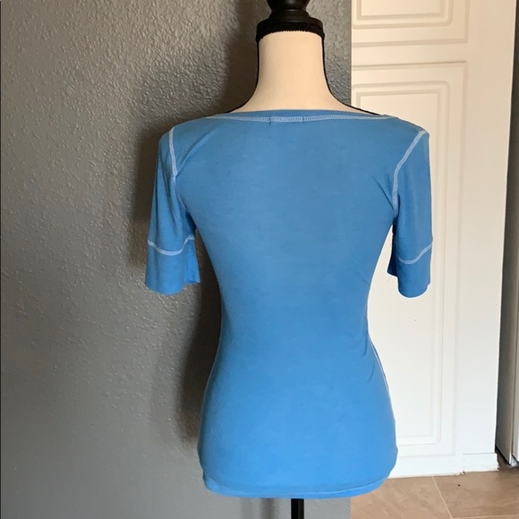 Love Rocks Blue Ribbed Deep V Neck Shirt - Picture 3 of 4